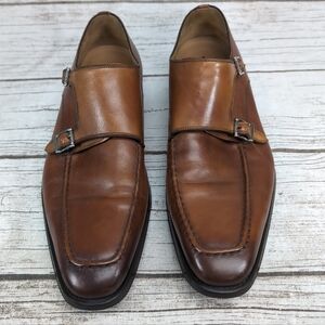 Magnanni Brown Leather Double Monk Strap Dress Shoes Men Size 11